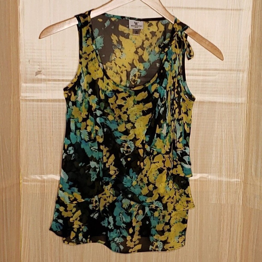Worthington Womens Petite Silky Semi Sheer Floral Sleeveless Blouse SP